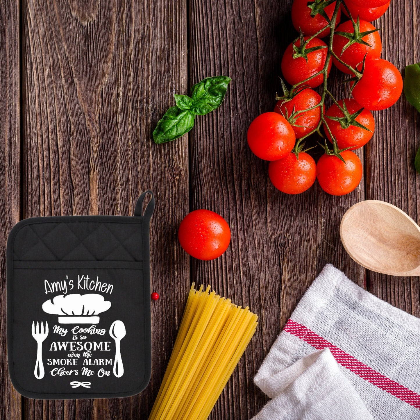 personalized Pot Holder My Cooking is so awesome, even the Smoke Alarm Cheers me on