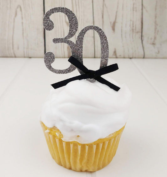 30th Birthday Cupcake Toppers, Thirty Birthday Cupcake Topper, Glitter