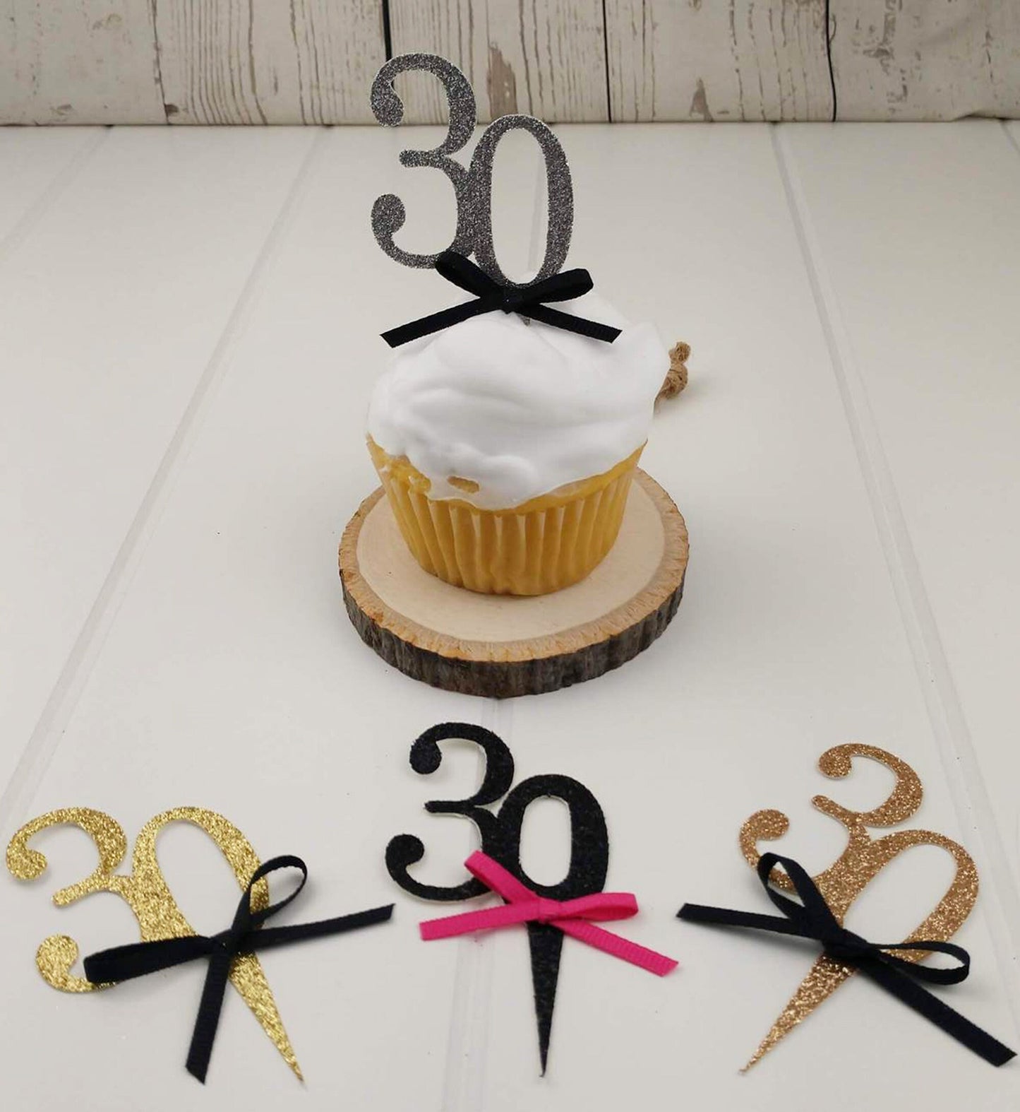 30th Birthday Cupcake Toppers, Thirty Birthday Cupcake Topper, Glitter