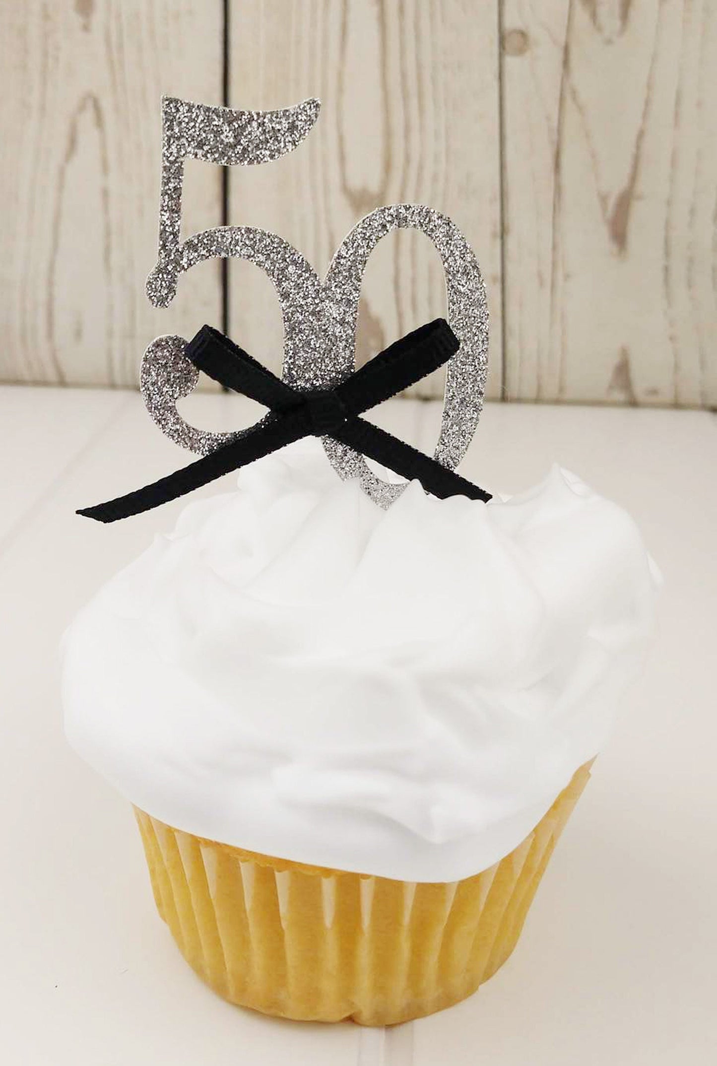 50th Birthday Cupcake Toppers, Fifty Birthday Cupcake Topper, Glitter