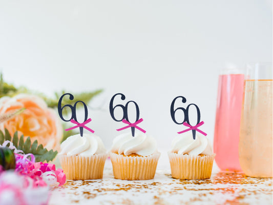 60th Birthday Cupcake Toppers, Sixty Birthday Cupcake Topper, Glitter