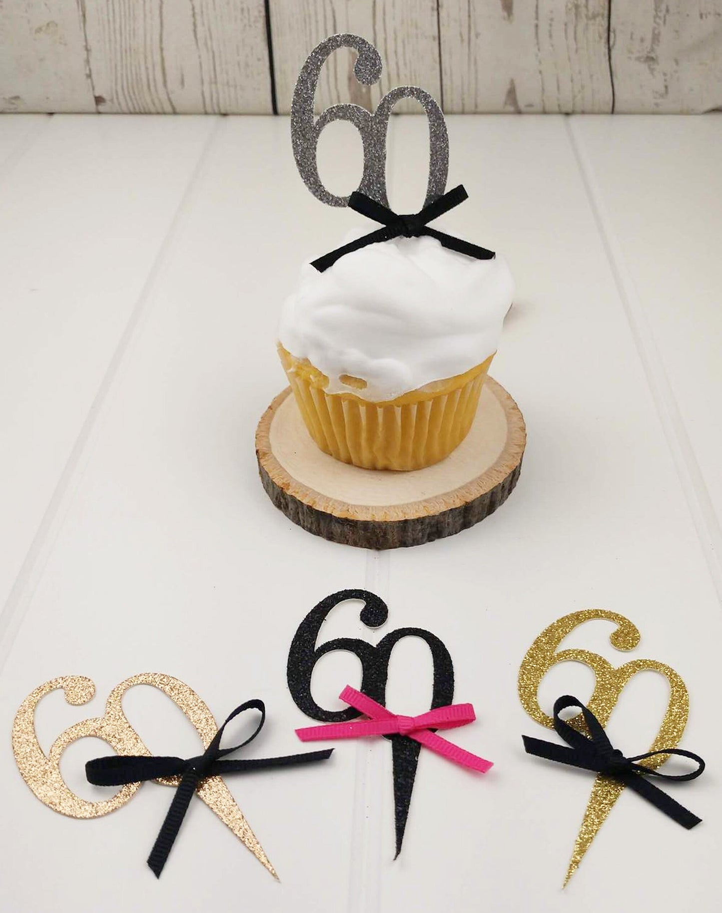 60th Birthday Cupcake Toppers, Sixty Birthday Cupcake Topper, Glitter