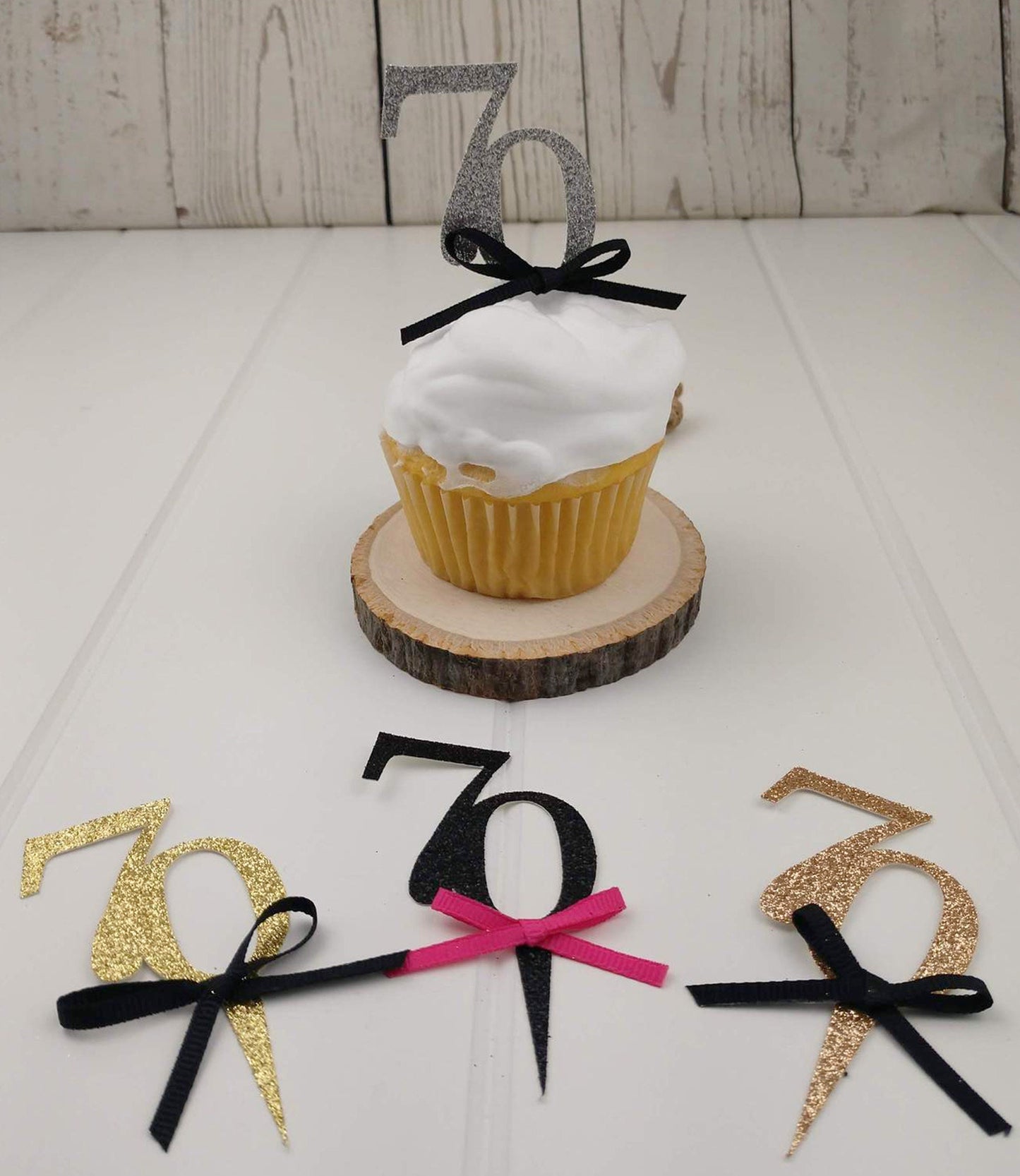 70th Birthday Cupcake Toppers, Seventy Birthday Cupcake Topper, Glitter