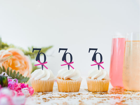 70th Birthday Cupcake Toppers, Seventy Birthday Cupcake Topper, Glitter