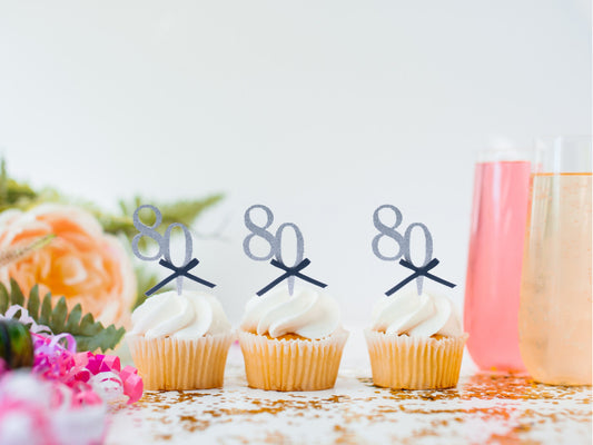 80th Birthday Cupcake Toppers, Eighty Cupcake Topper, Glitter