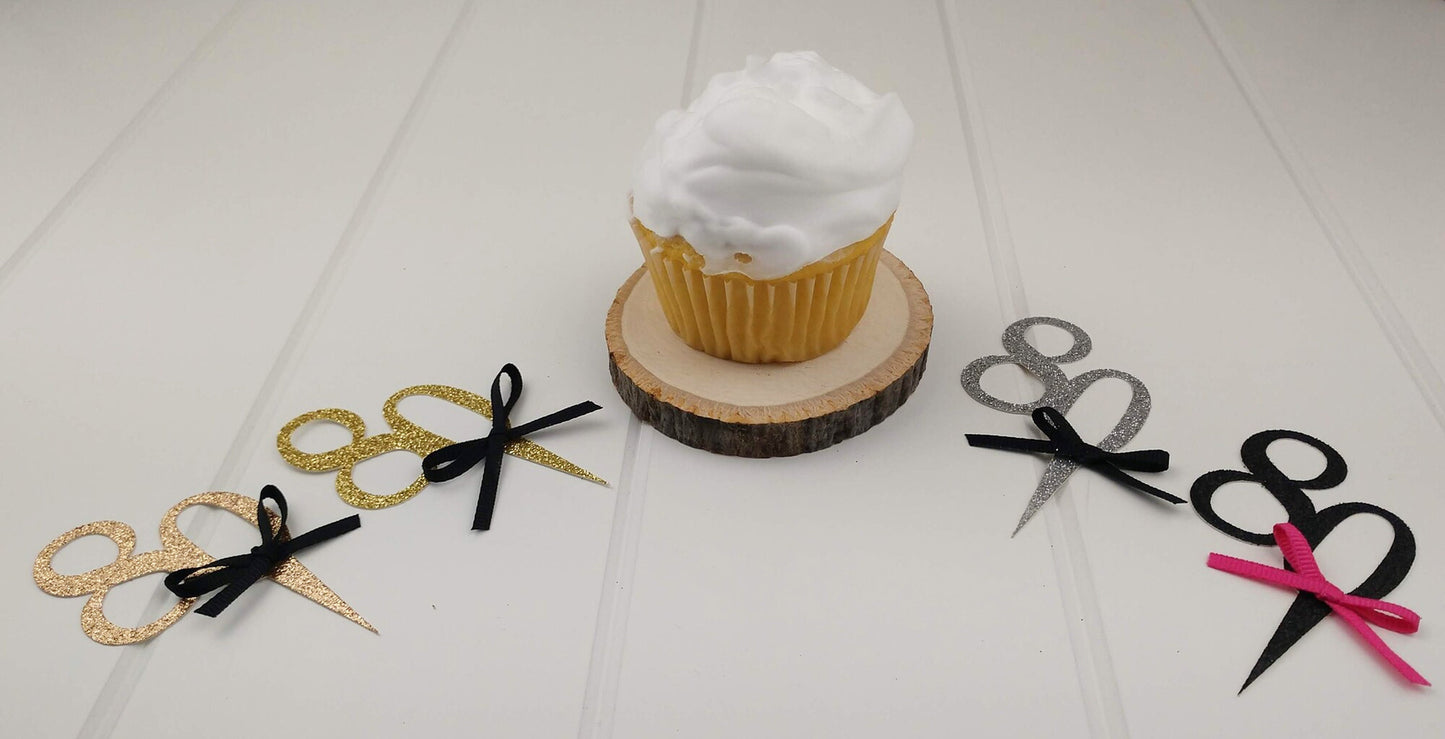 80th Birthday Cupcake Toppers, Eighty Cupcake Topper, Glitter