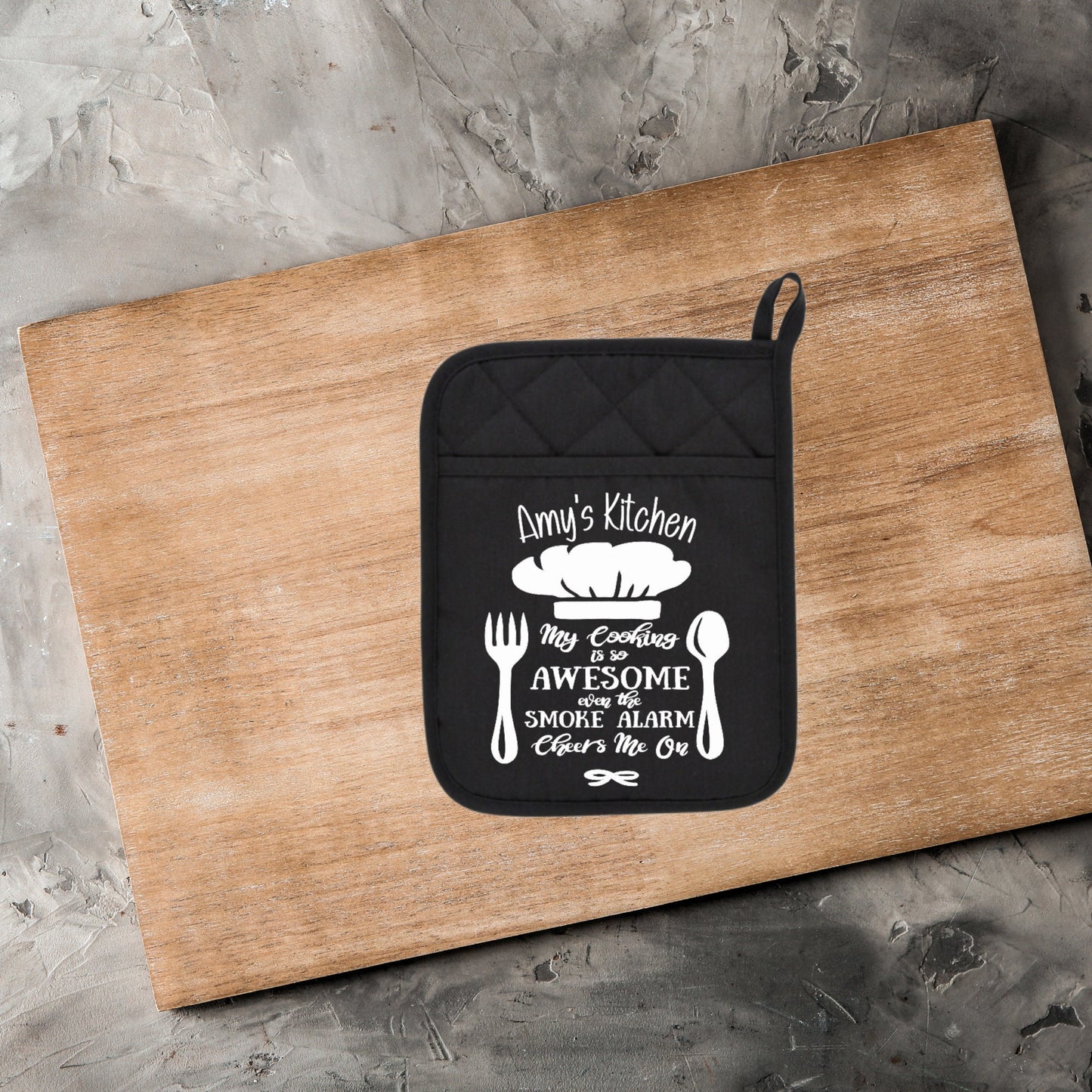 personalized Pot Holder My Cooking is so awesome, even the Smoke Alarm Cheers me on