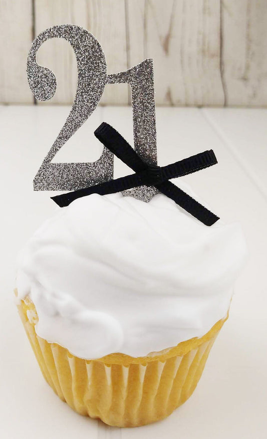 21st Birthday Cupcake Toppers, Twenty one Cupcake Topper, Glitter