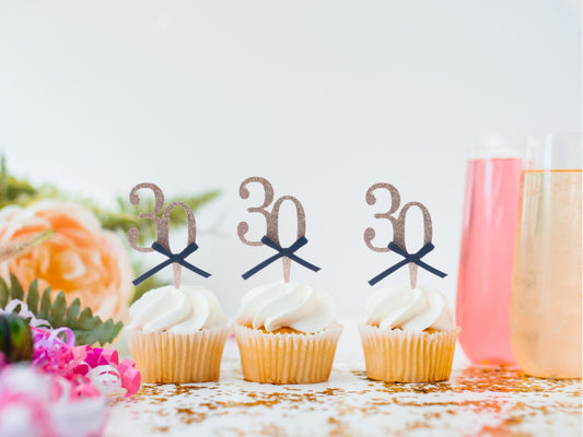 30th Birthday Cupcake Toppers, Thirty Birthday Cupcake Topper, Glitter