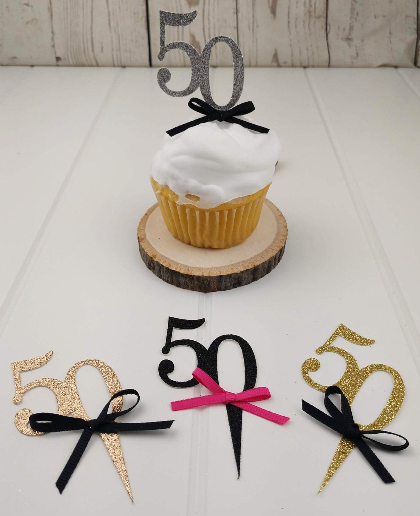 50th Birthday Cupcake Toppers, Fifty Birthday Cupcake Topper, Glitter