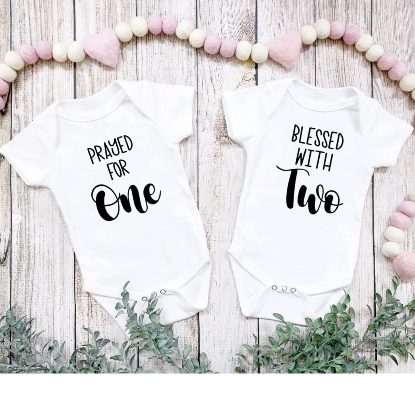 Twins Baby Pregnancy announcement Bodysuit, Prayed for One, Blessed with Two, Baby reveal Bodysuit, Gift