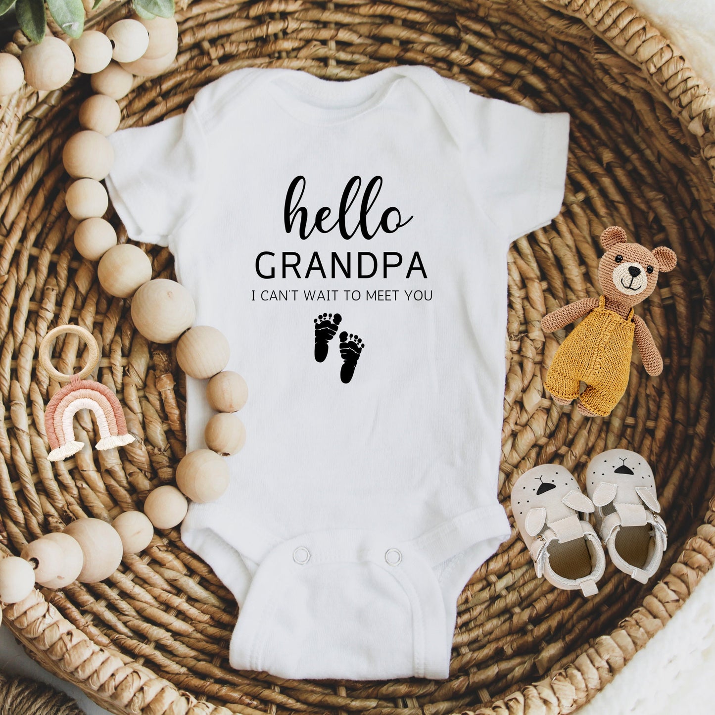Hello Grandpa...I can't wait to see you - Pregnancy Announcement Bodysuit - Coming Soon Baby Bodysuit- Baby Name Bodysuit