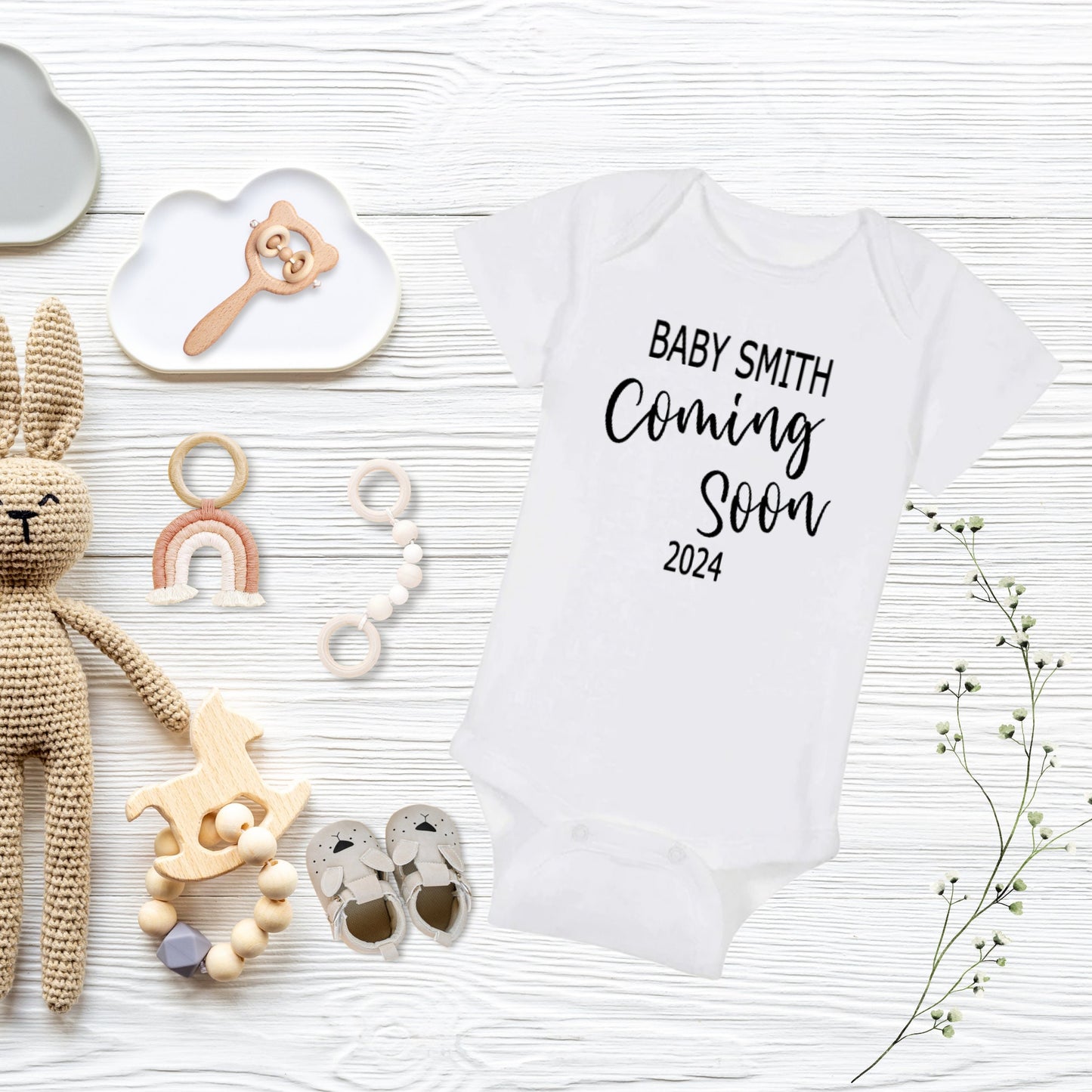 Personalized Coming Soon 2025 Pregnancy Announcement Bodysuit