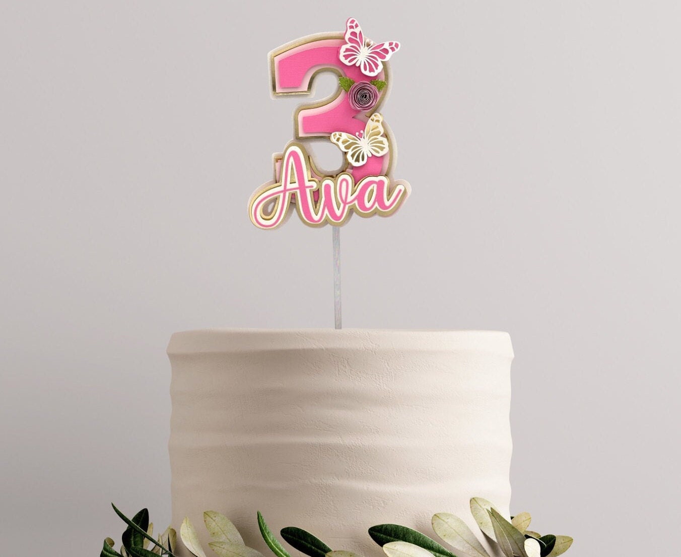 3D Custom Number Birthday Cake Topper, Floral Butterfly 3D Name and Age Birthday cake, Personalized cake topper, Custom Cake Topper