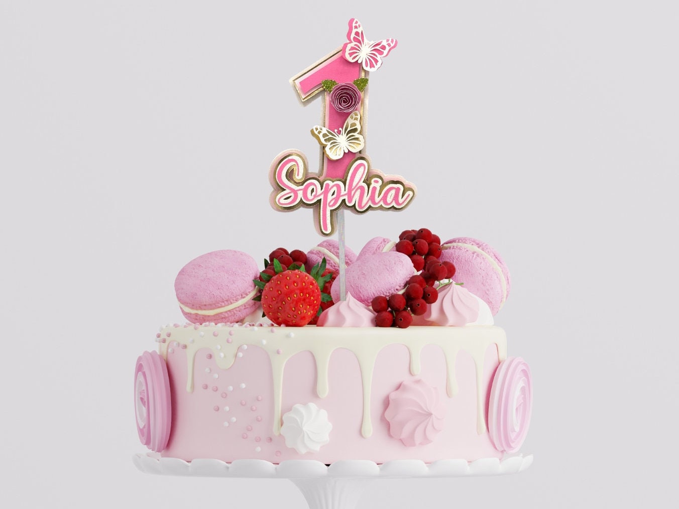 3D Custom Number Birthday Cake Topper, Floral Butterfly 3D Name and Age Birthday cake, Personalized cake topper, Custom Cake Topper