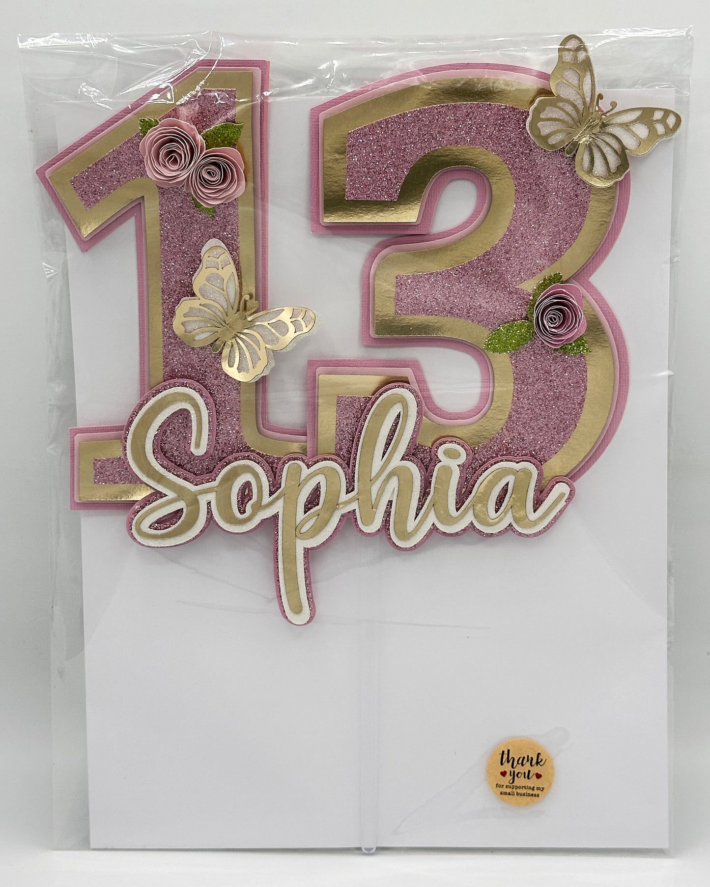 3D Custom Glitter Number Birthday Cake Topper, Floral Butterfly 3D Name and Age Birthday cake, Personalized cake topper, Custom Cake Topper