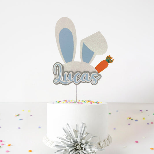 Any Name Easter Bunny Ears Custom 3D Cake Topper, Blue