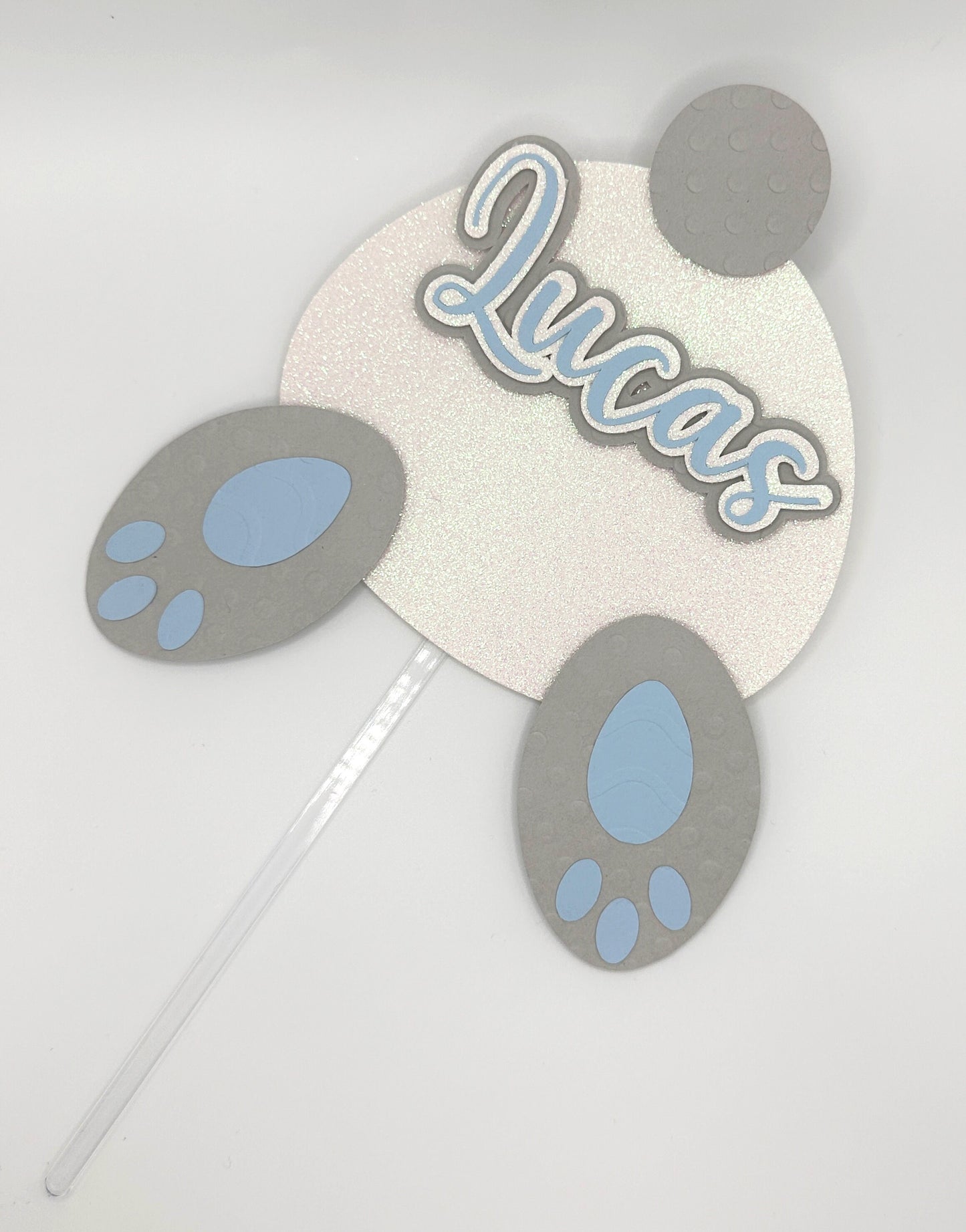 Any Name Easter Bunny Tail Custom 3D Cake Topper, Blue