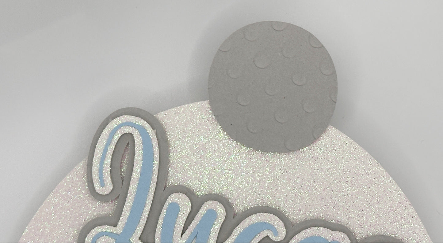 Any Name Easter Bunny Tail Custom 3D Cake Topper, Blue