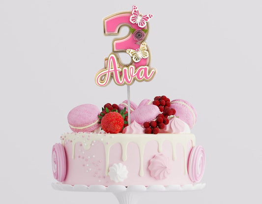 3D Custom Number Birthday Cake Topper, Floral Butterfly 3D Name and Age Birthday cake, Personalized cake topper, Custom Cake Topper