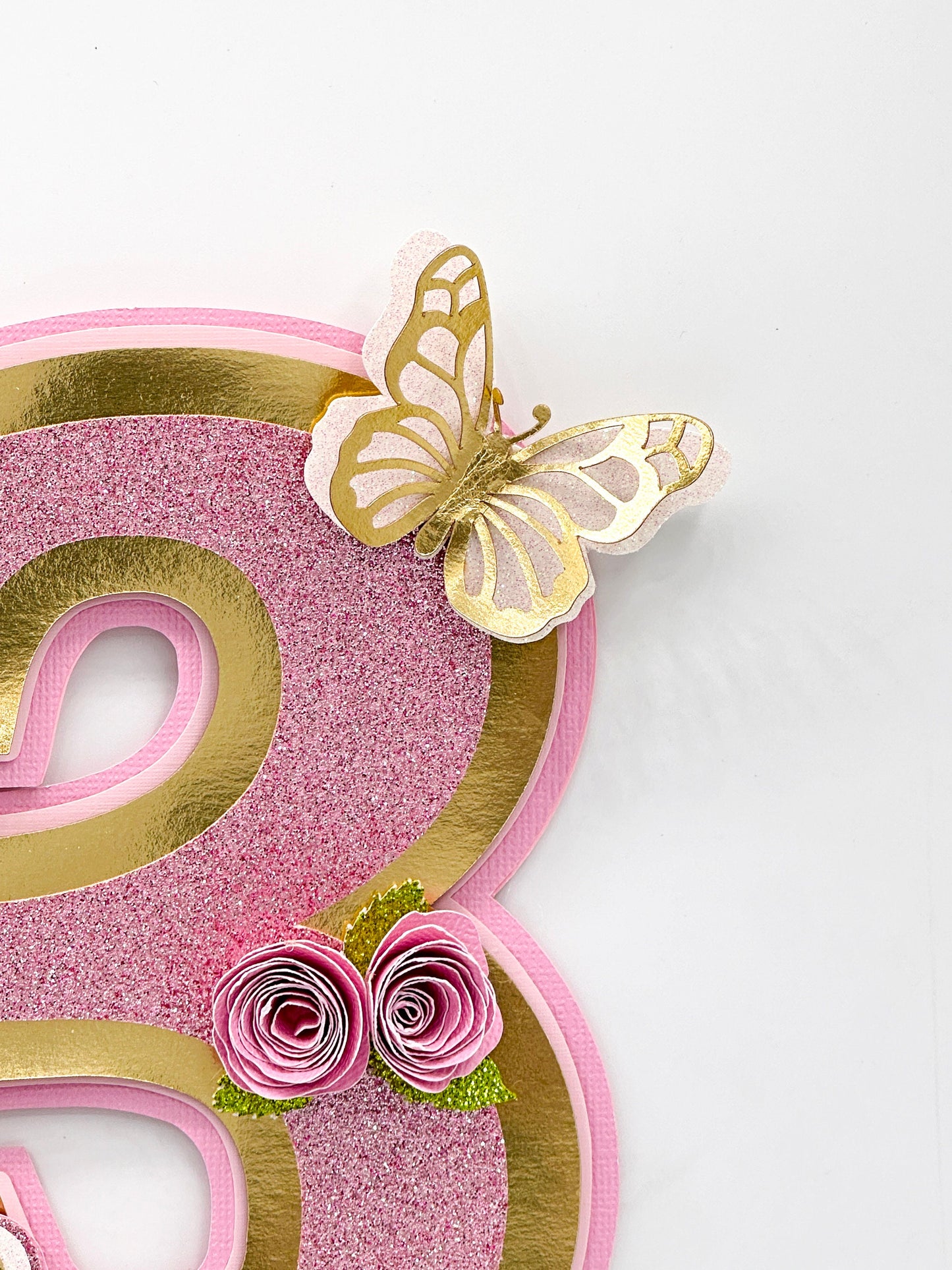 3D Custom Glitter Number Birthday Cake Topper, Floral Butterfly 3D Name and Age Birthday cake, Personalized cake topper, Custom Cake Topper