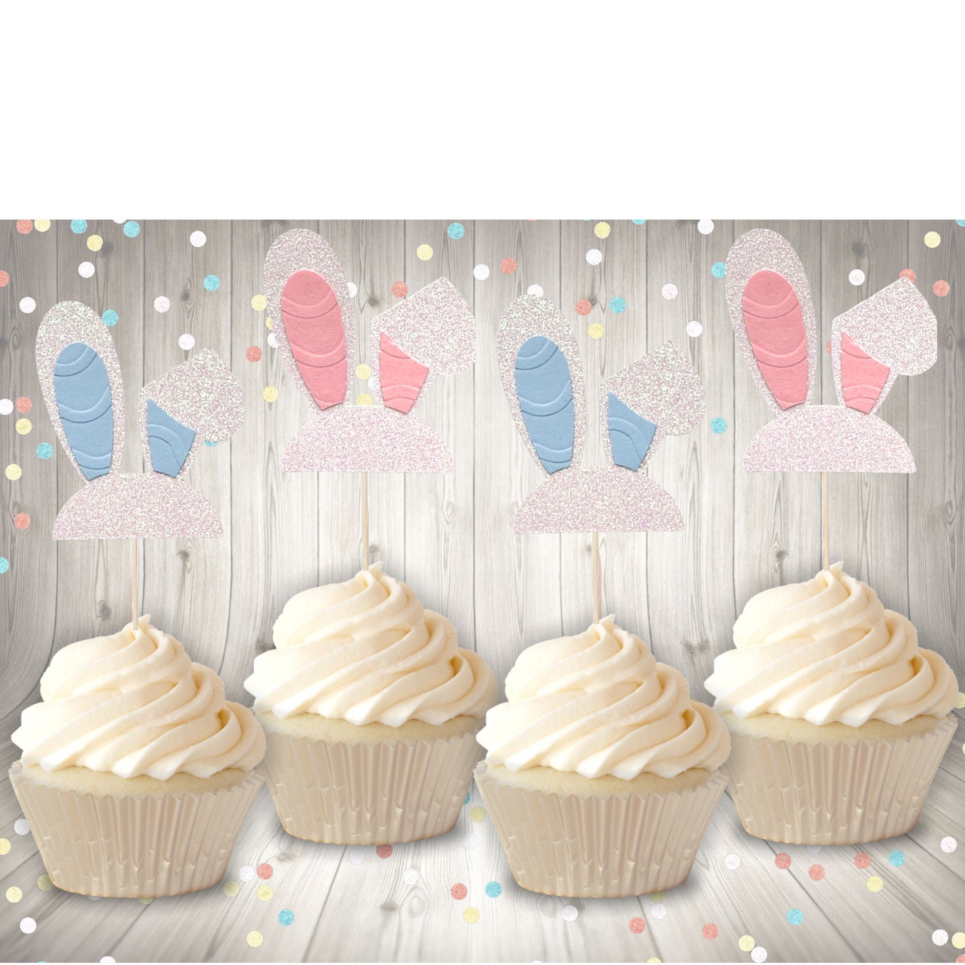 Easter Bunny Ears Cupcake Toppers, Gender Reveal, Birthday, Easter, Baby Shower