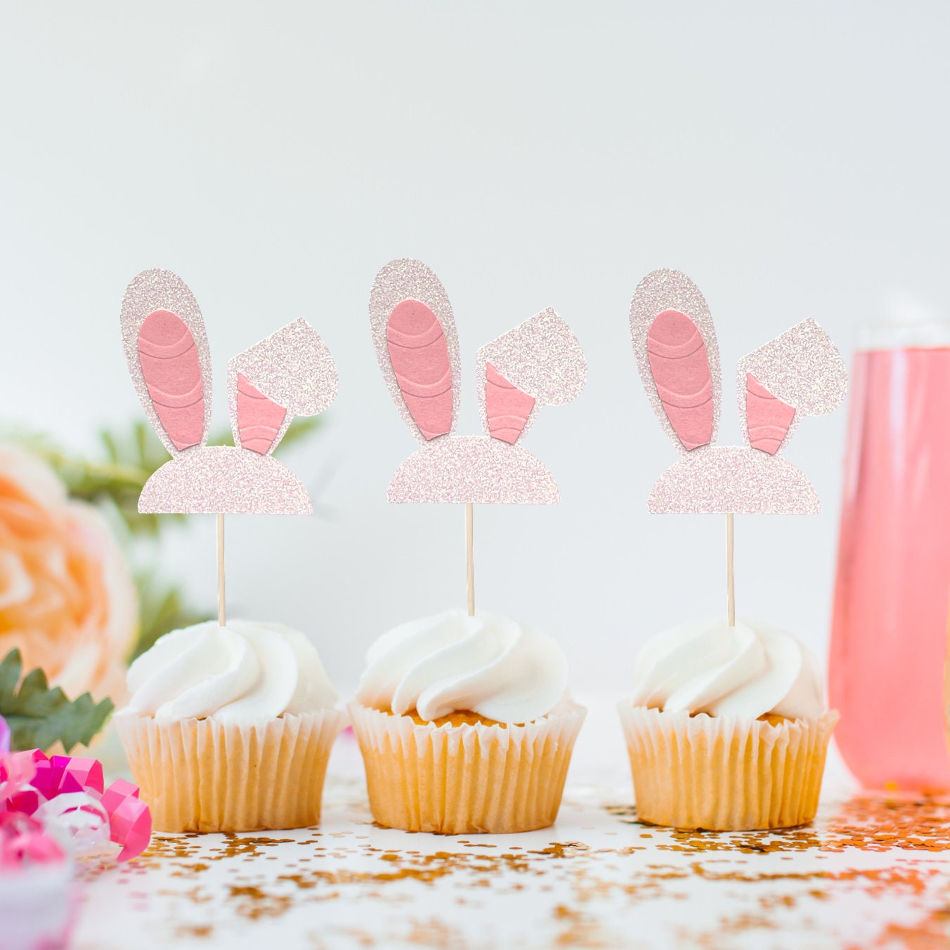 Easter Bunny Ears Cupcake Toppers, Gender Reveal, Birthday, Easter, Baby Shower