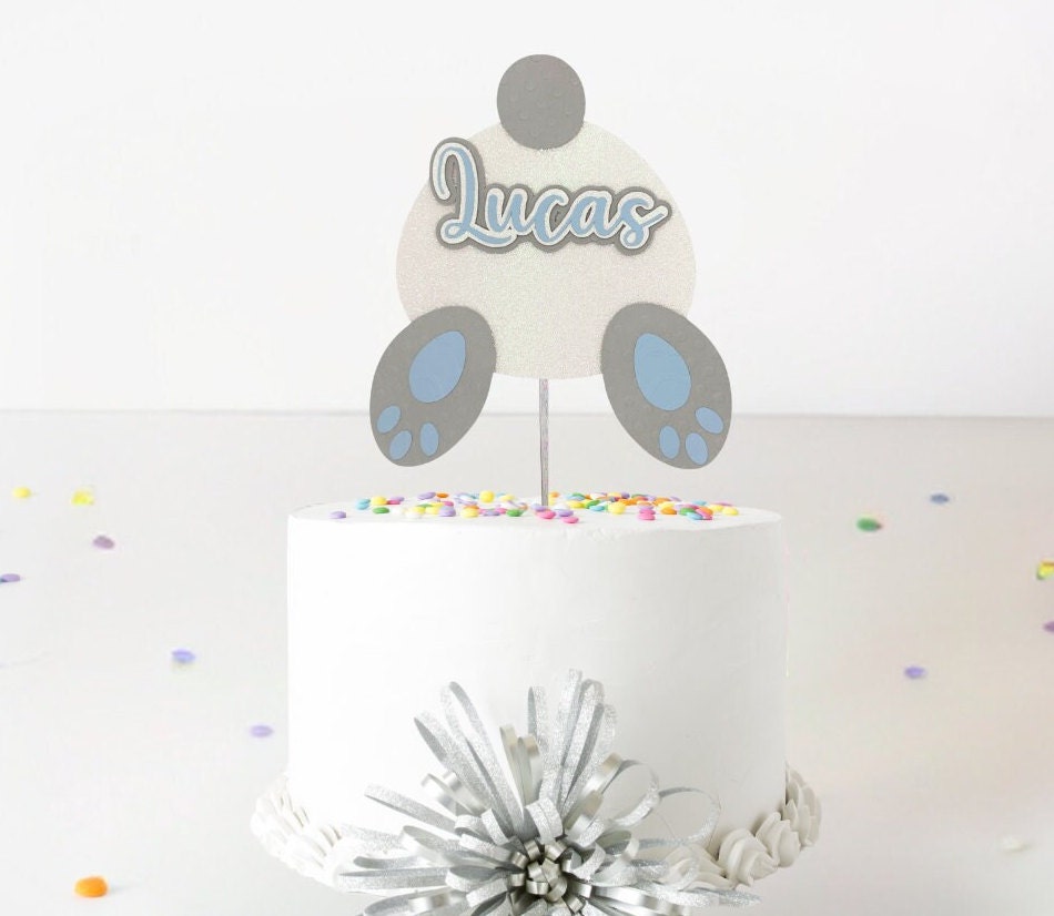 Any Name Easter Bunny Tail Custom 3D Cake Topper, Blue
