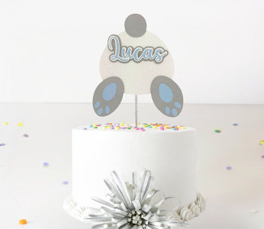 Any Name Easter Bunny Tail Custom 3D Cake Topper, Blue