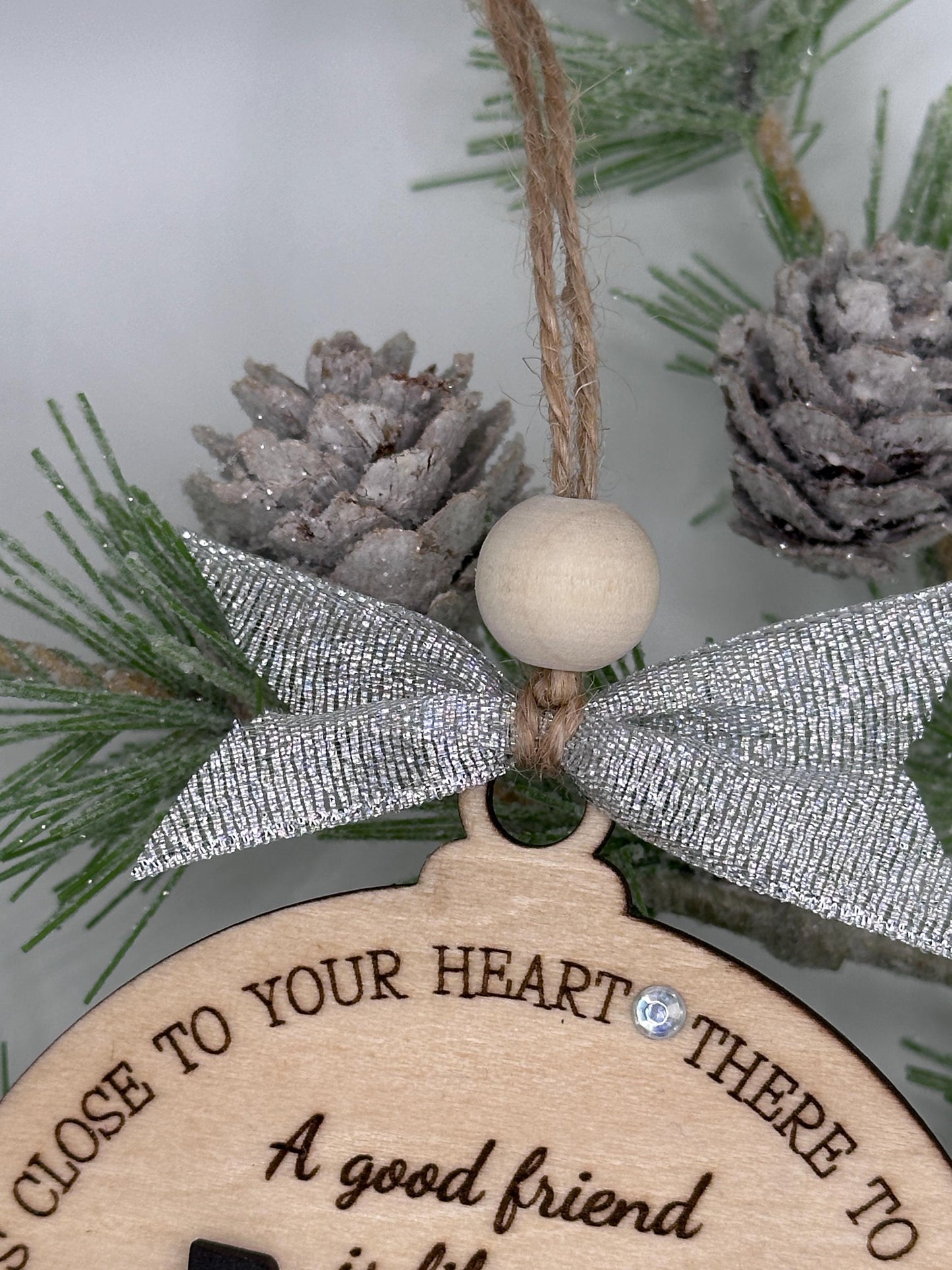 Funny Friendship Bra Ornament, Holiday Keepsake Gift for Bestie, Wood Ornament for Friends, Best Friend Gifts