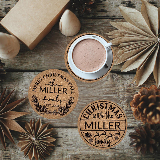 Personalize Cork Coasters, Custom Cork Coasters, Happy Holidays, Merry Christmas Coasters, Personalize Christmas