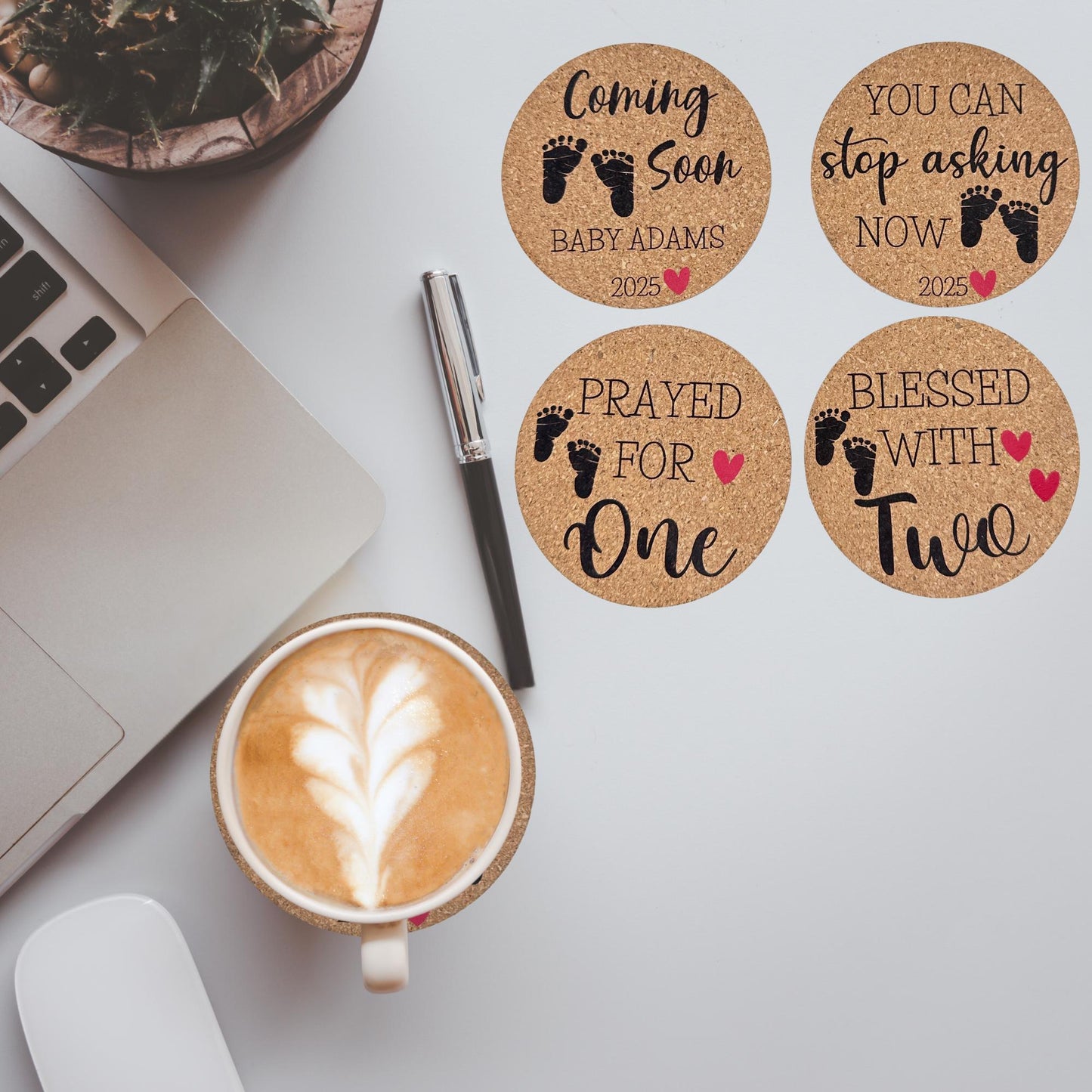 Personalized Pregnancy Announcement Cork Coasters