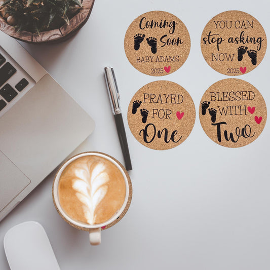 Personalized Pregnancy Announcement Cork Coasters