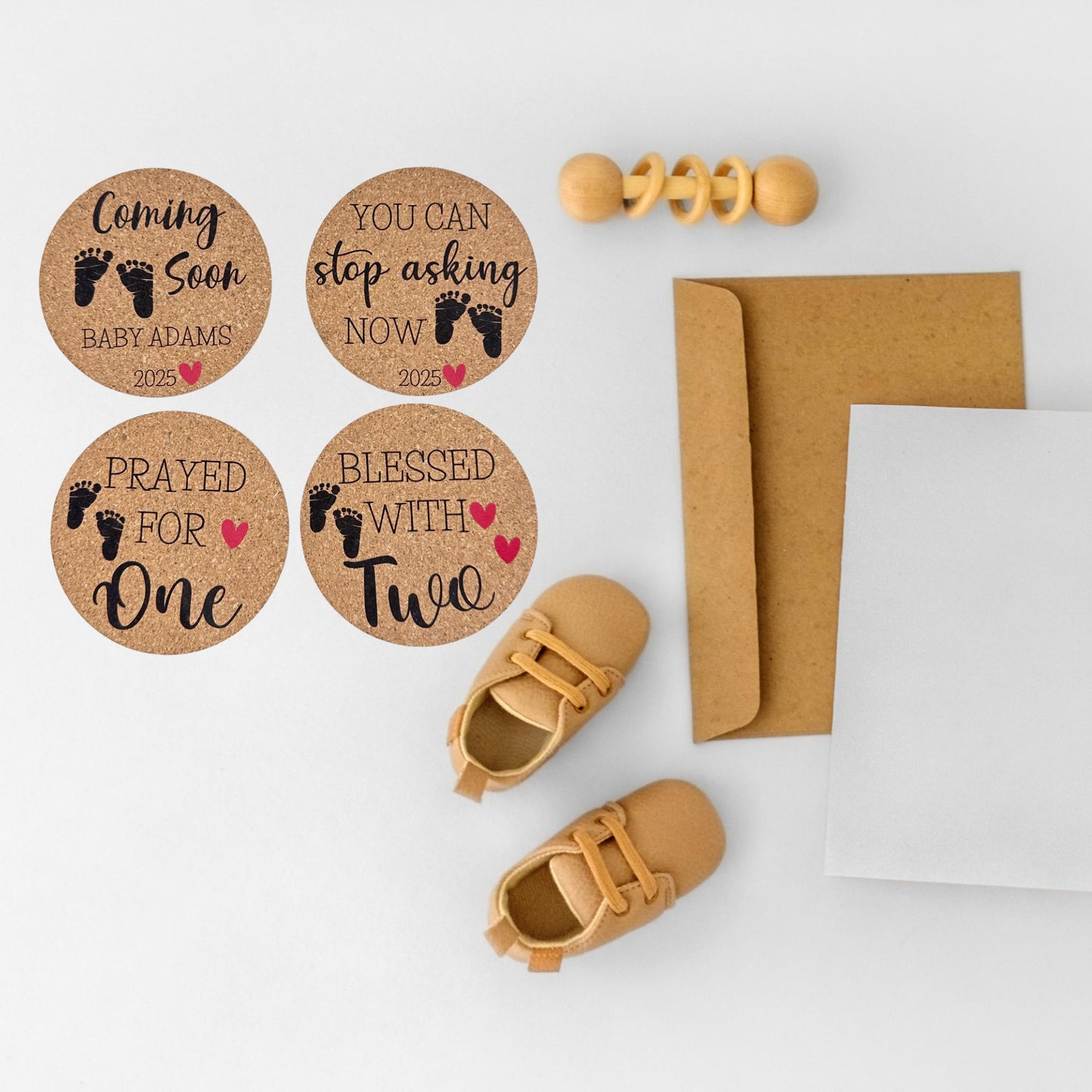 Personalized Pregnancy Announcement Cork Coasters