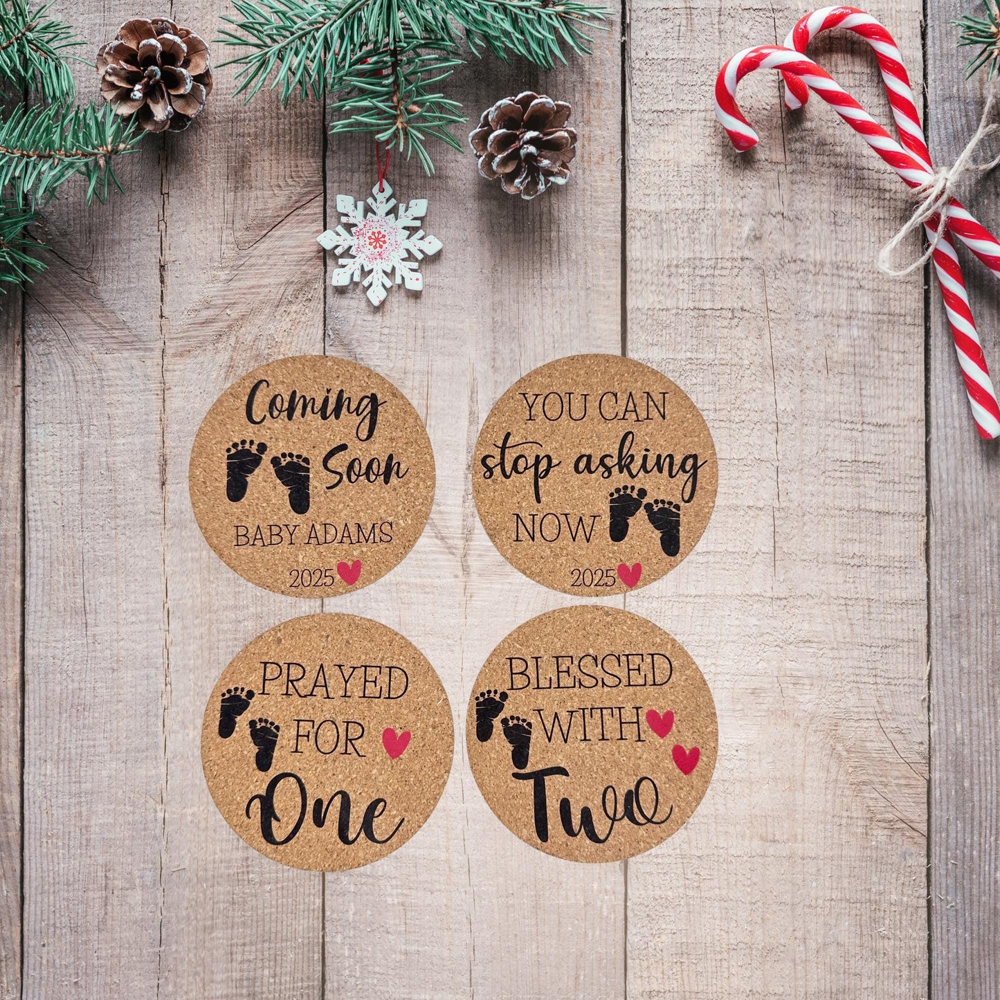 Personalized Pregnancy Announcement Cork Coasters