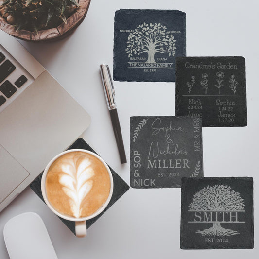 Personalize Slate Coasters Set of (4), Your own Text, Custom Slate Coasters