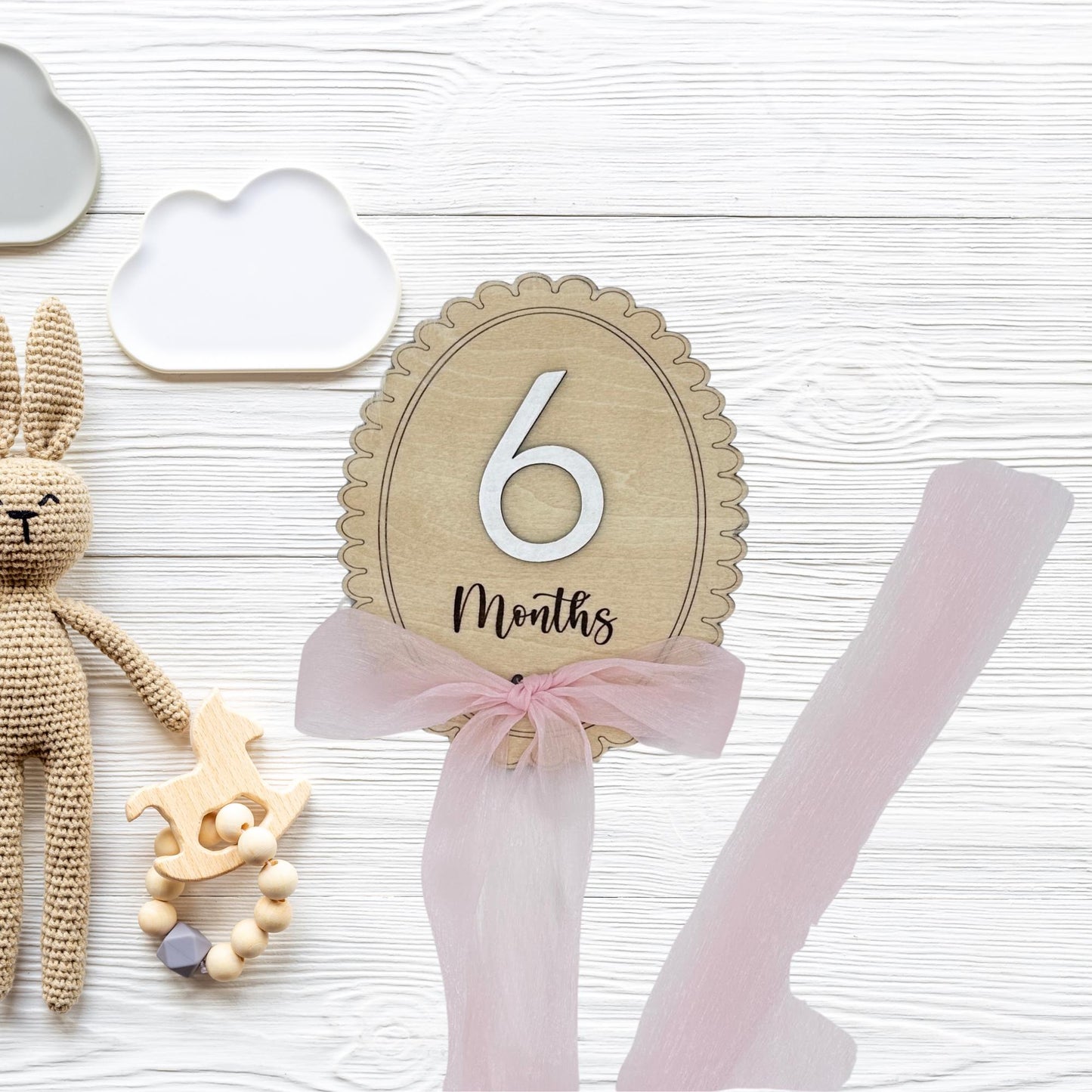Wooden Lace Ribbon Bow Interchangeable Milestone Cards, Baby Monthly Milestone Marker, Personalize Custom Name, Nursery, Baby Shower Gift