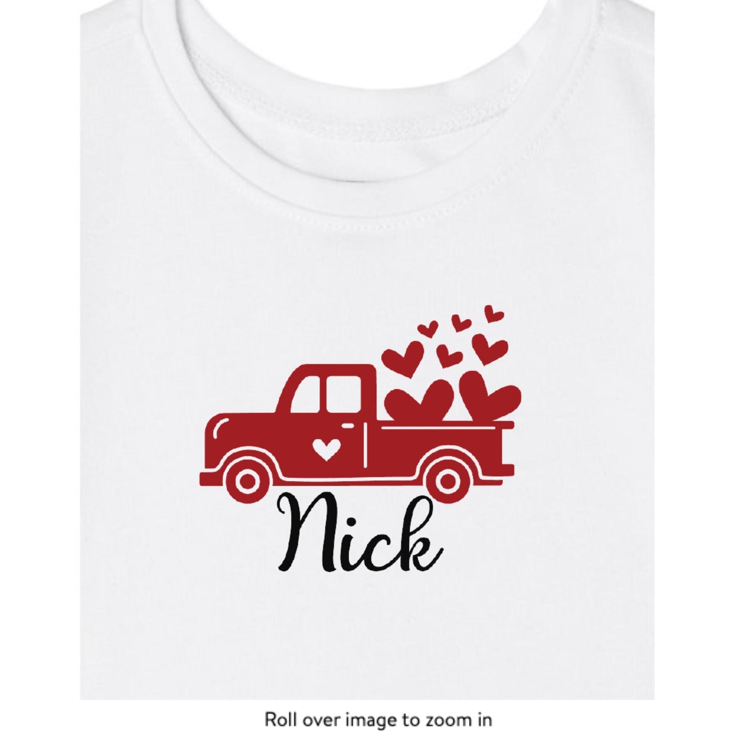 Personalized Valentine's Day Hearts Truck T-shirt Outfit  Toddler, Youth