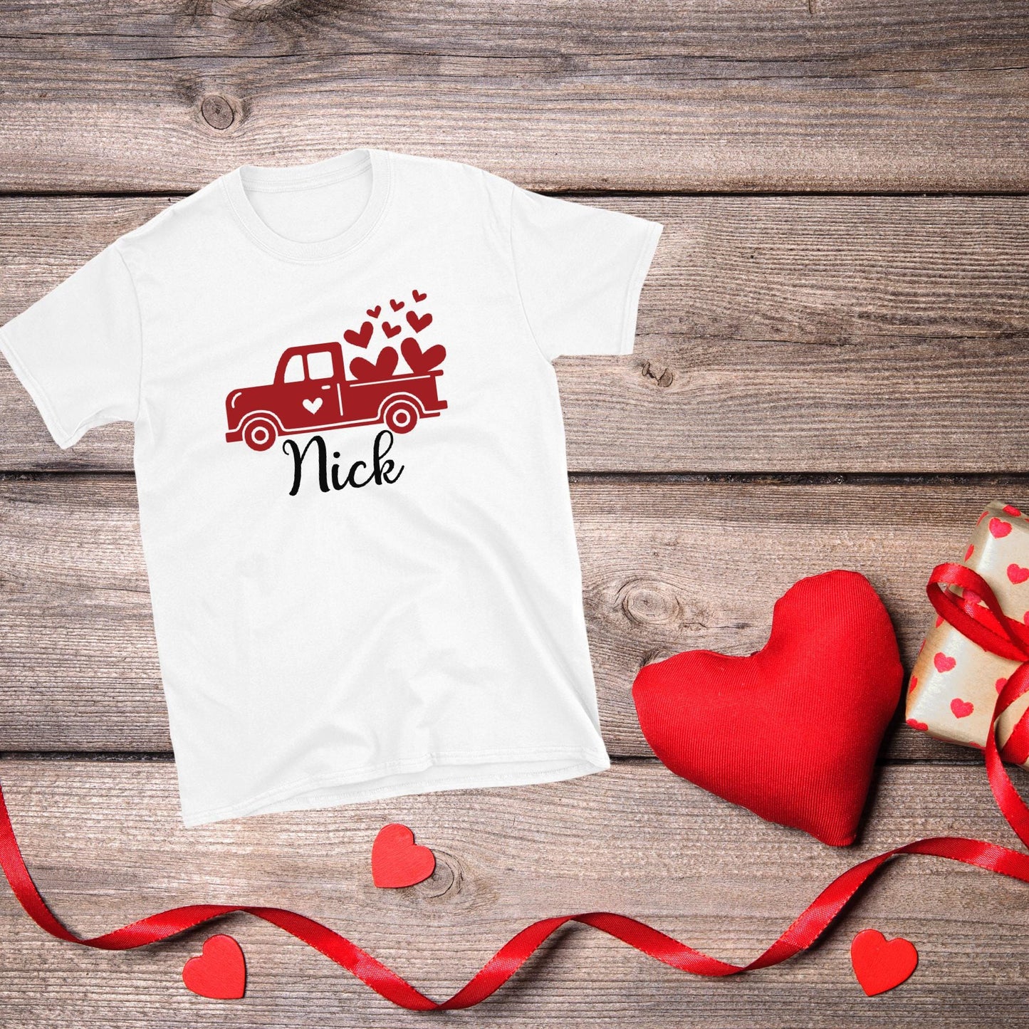 Personalized Valentine's Day Hearts Truck T-shirt Outfit  Toddler, Youth