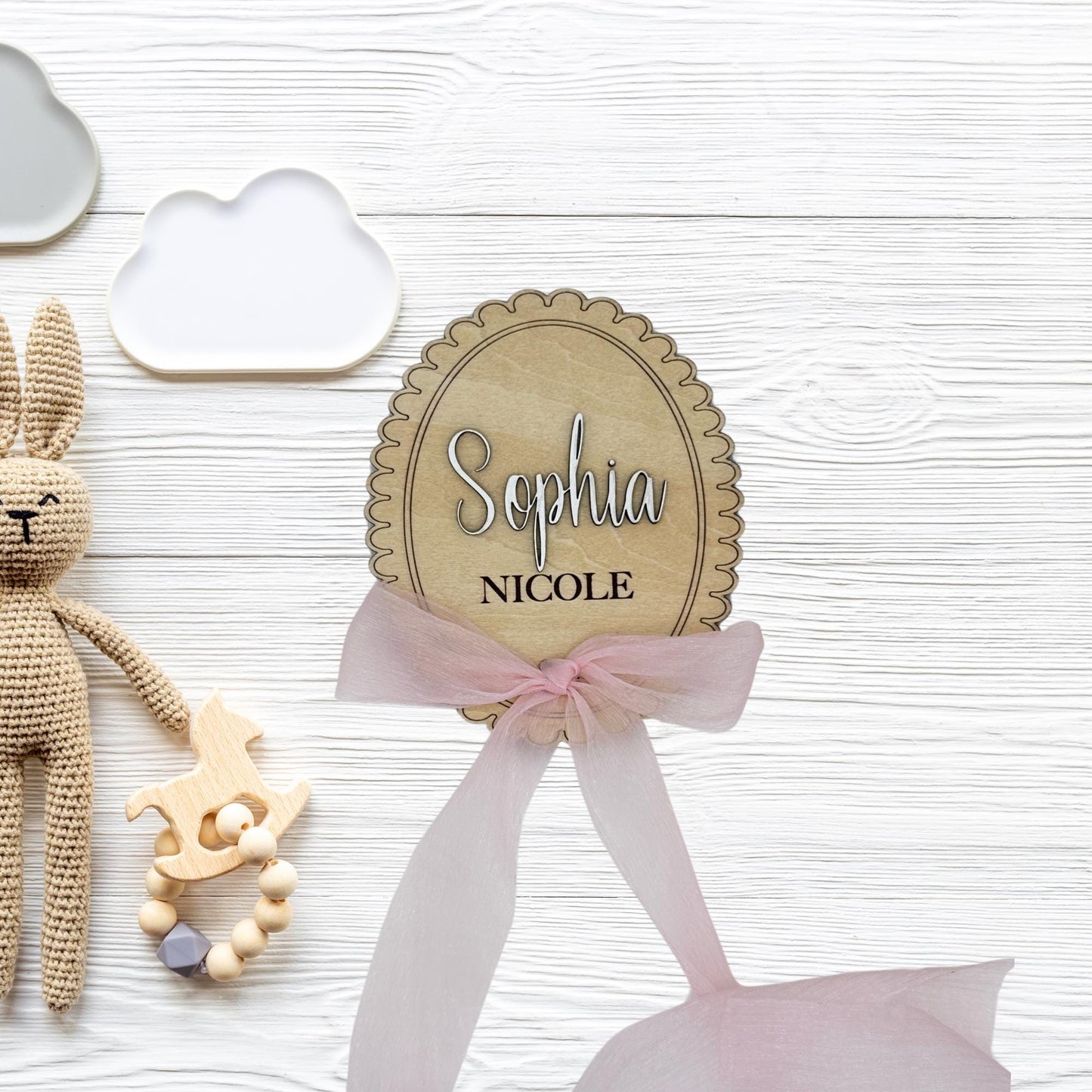 Wooden Lace Ribbon Bow Interchangeable Milestone Cards, Baby Monthly Milestone Marker, Personalize Custom Name, Nursery, Baby Shower Gift