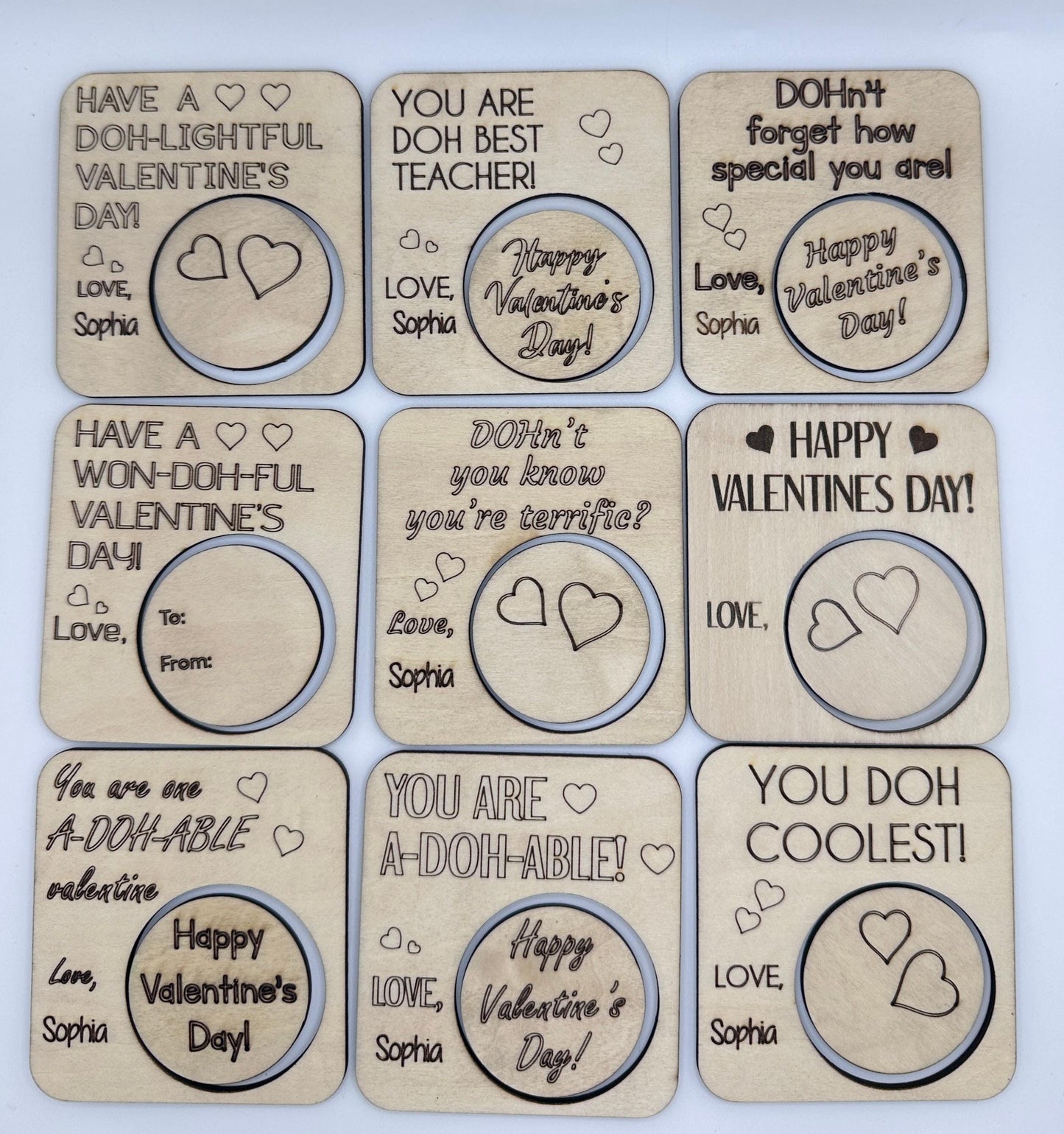 Play-Doh Valentines Cards, Wooden Valentines, Personalized Valentines Cards, Kids Valentines Card (Set of 6)