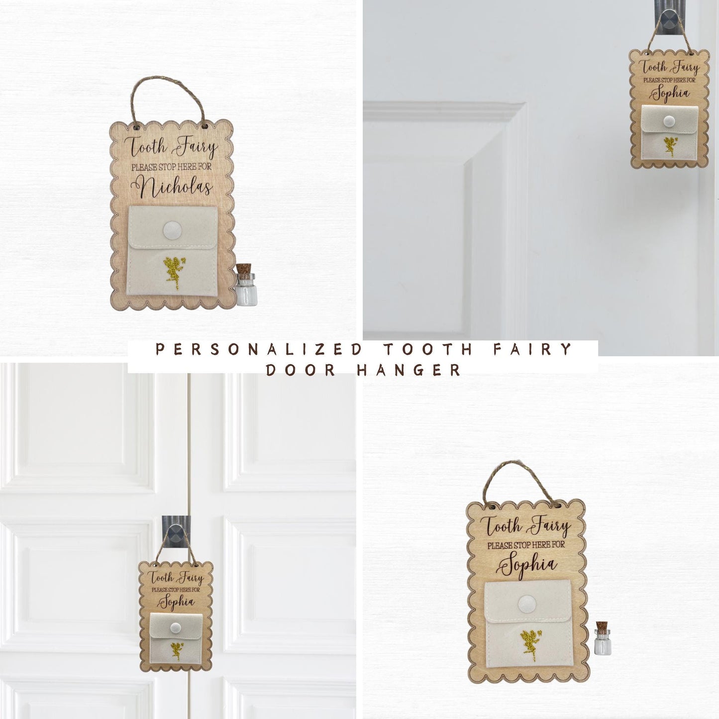 Custom Tooth Fairy Door Hanger, Pillow Pouch for Kids, Personalized My First Tooth Gift