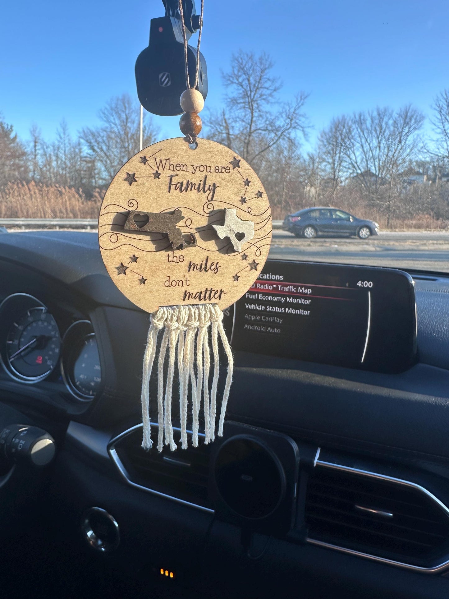 Long Distance Car Charm, Miles Apart Gift, Long Distance Family Friends, Togetherness Car Charm Gift, Custom State Gift