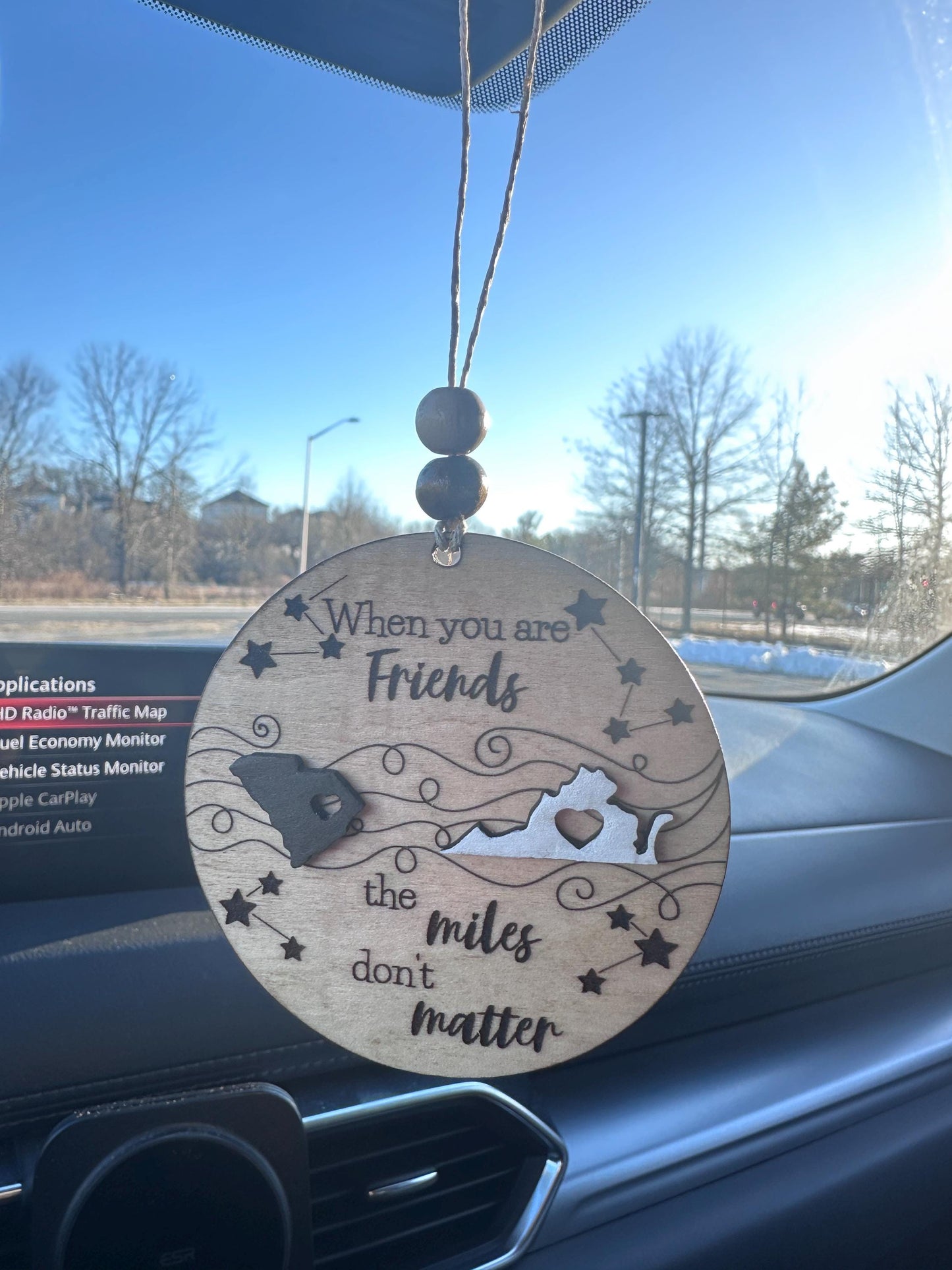 Long Distance Car Charm, Miles Apart Gift, Long Distance Family Friends, Togetherness Car Charm Gift, Custom State Gift