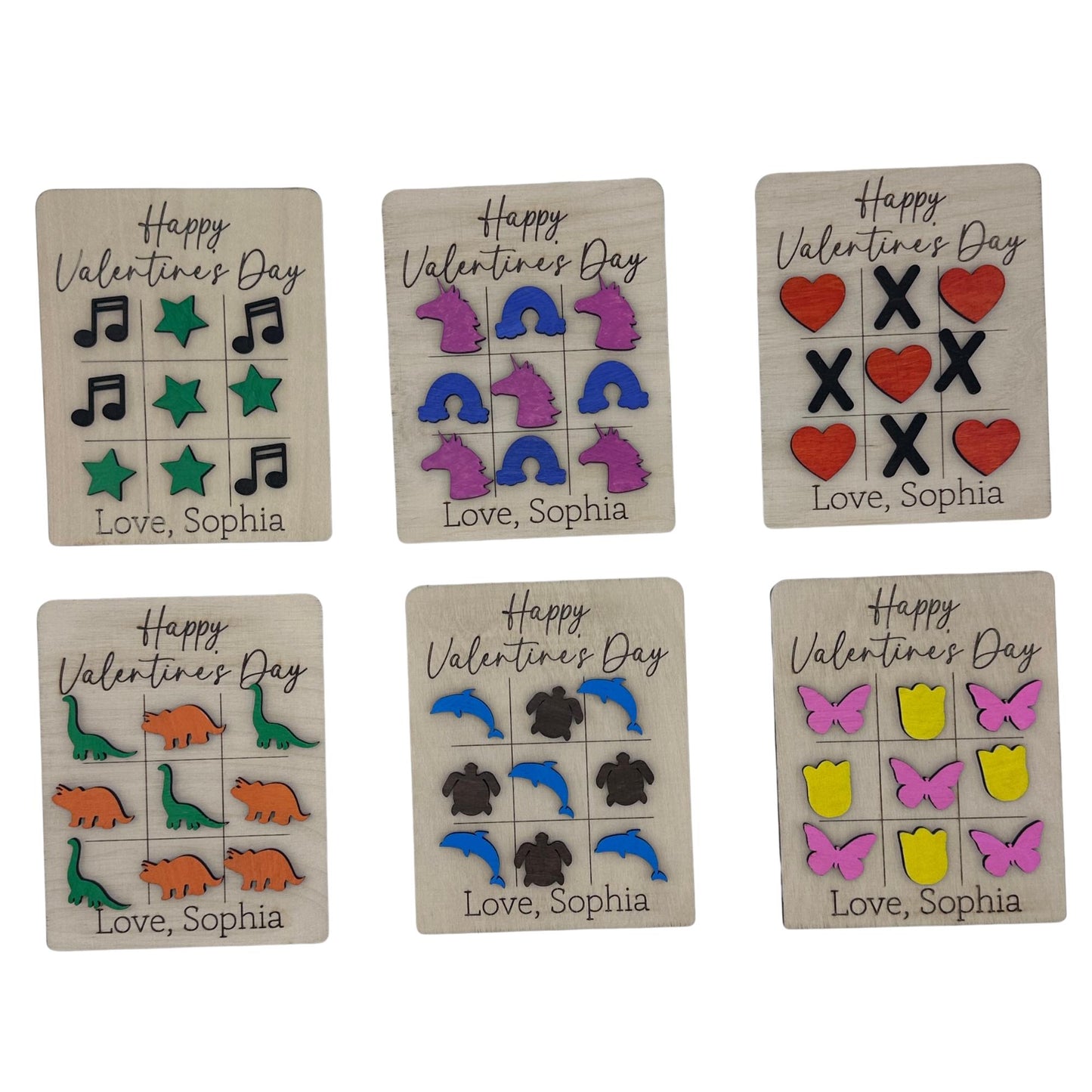 Tic Tac Toe Valentine's Day Cards, Personalized Valentine's Day Gifts, School Valentines, Gifts for Kids (Set of 6)
