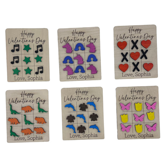 Tic Tac Toe Valentine's Day Cards, Personalized Valentine's Day Gifts, School Valentines, Gifts for Kids (Set of 6)