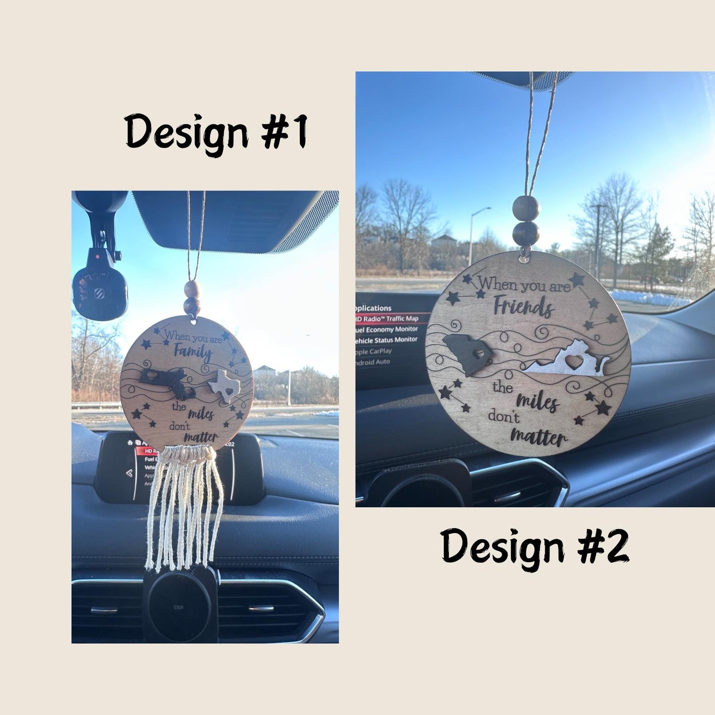 Long Distance Car Charm, Miles Apart Gift, Long Distance Family Friends, Togetherness Car Charm Gift, Custom State Gift