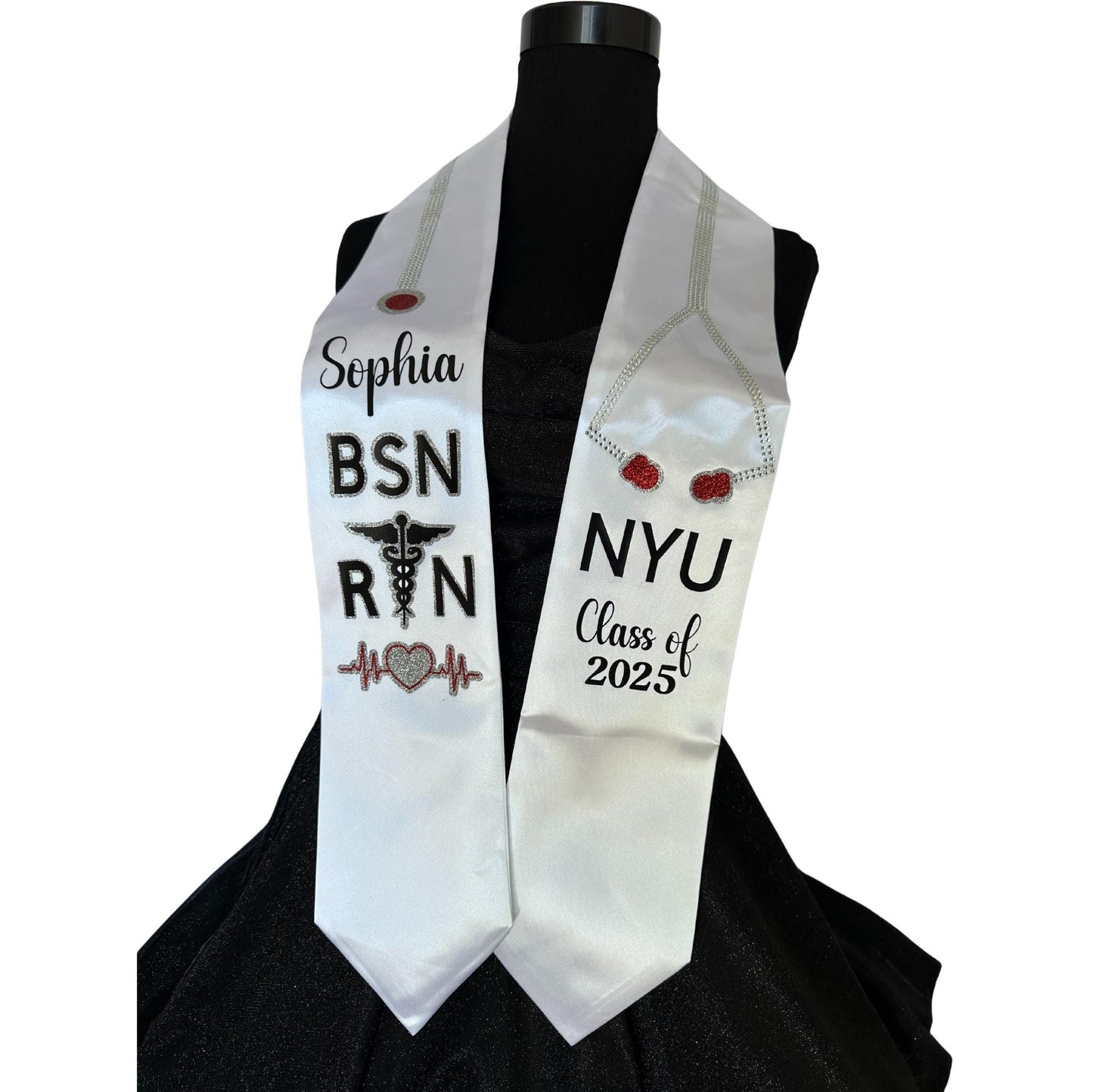 Custom Graduation Stoles for Nursing, RN, Vet, Doctor, Nurse, Stethoscope