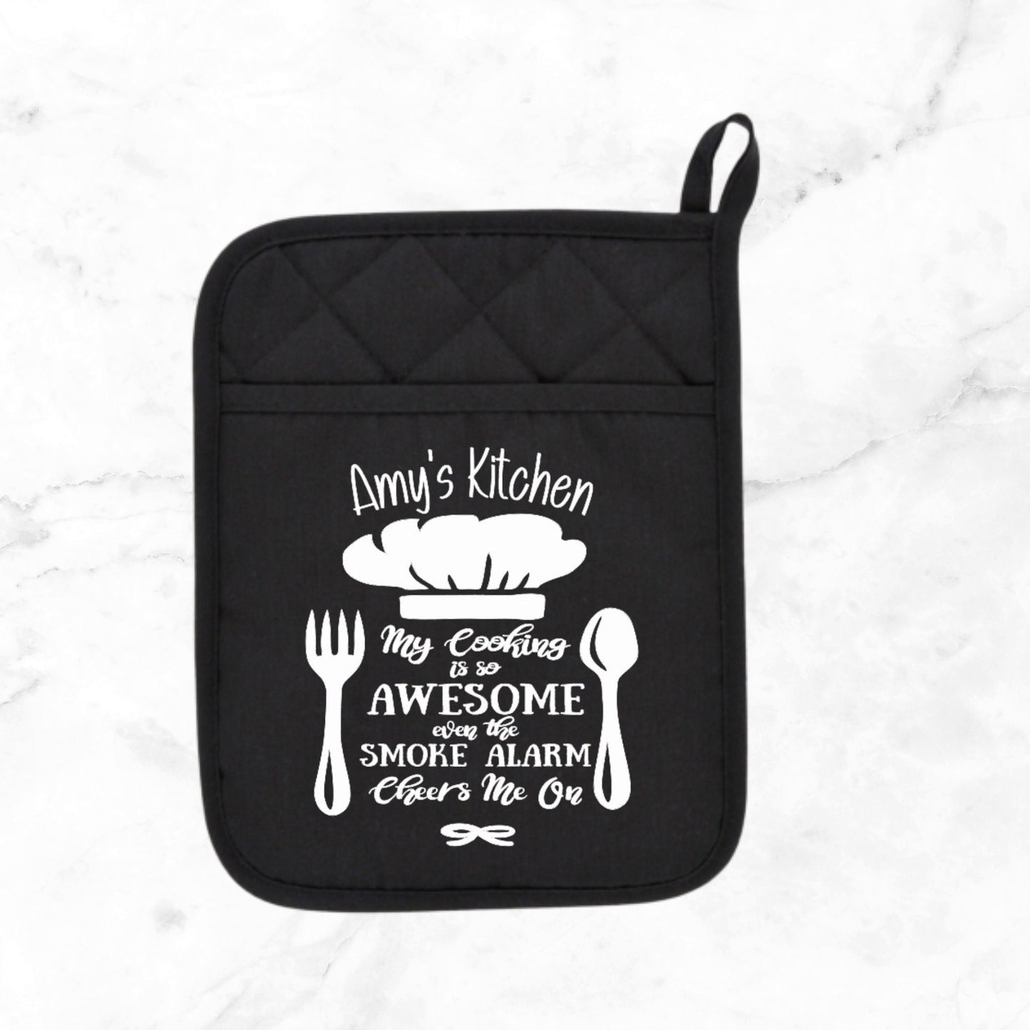 personalized Pot Holder My Cooking is so awesome, even the Smoke Alarm Cheers me on