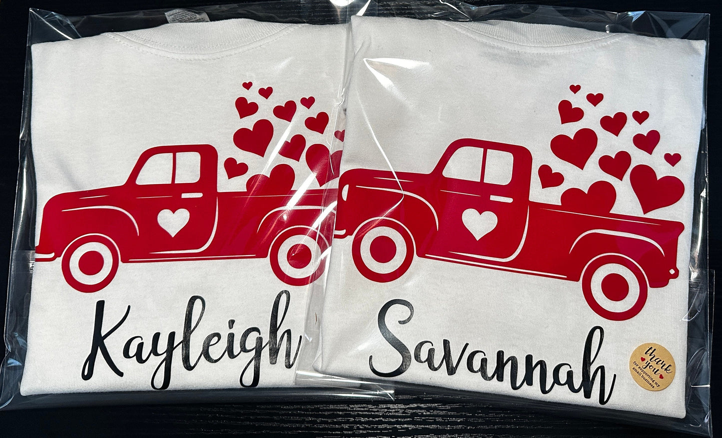 Personalized Valentine's Day Hearts Truck T-shirt Outfit Youth 2T-5T XS-XL